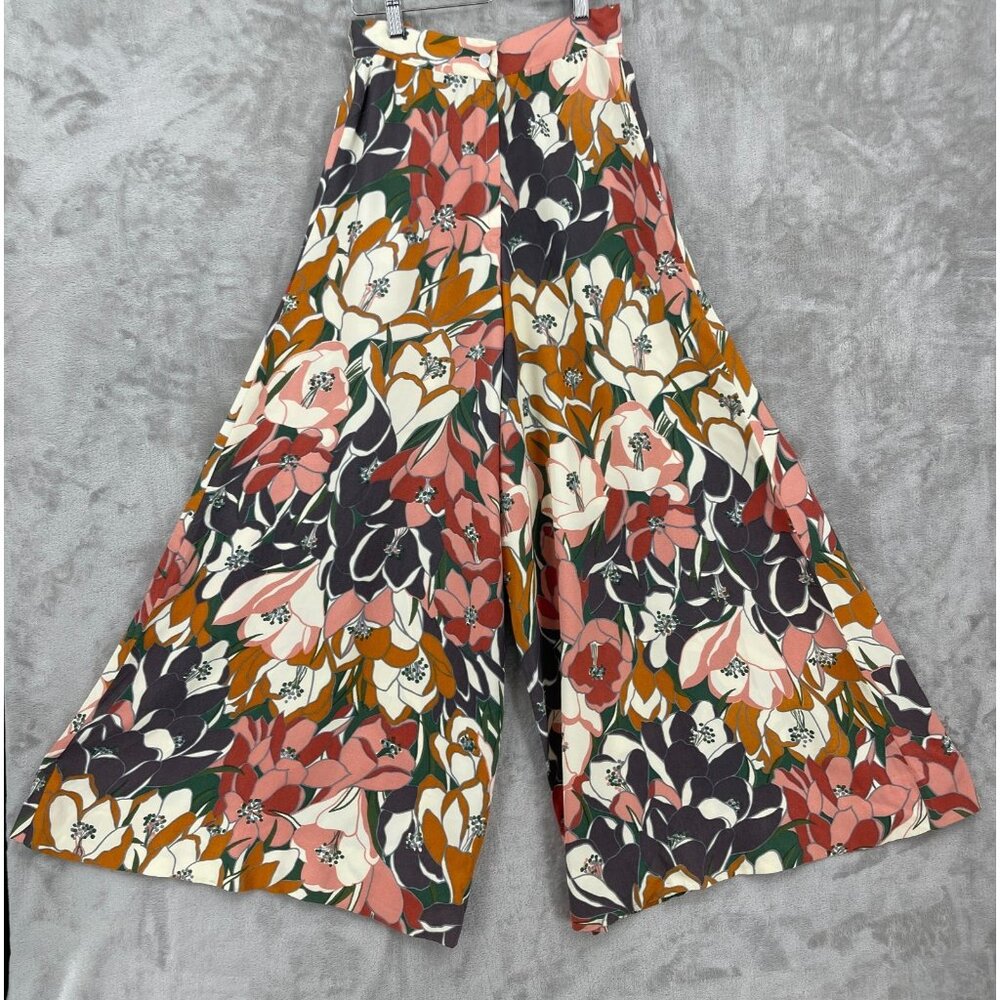 Justin McCarty Vintage Floral Print Super Wide Leg 70s Palazzo Pants